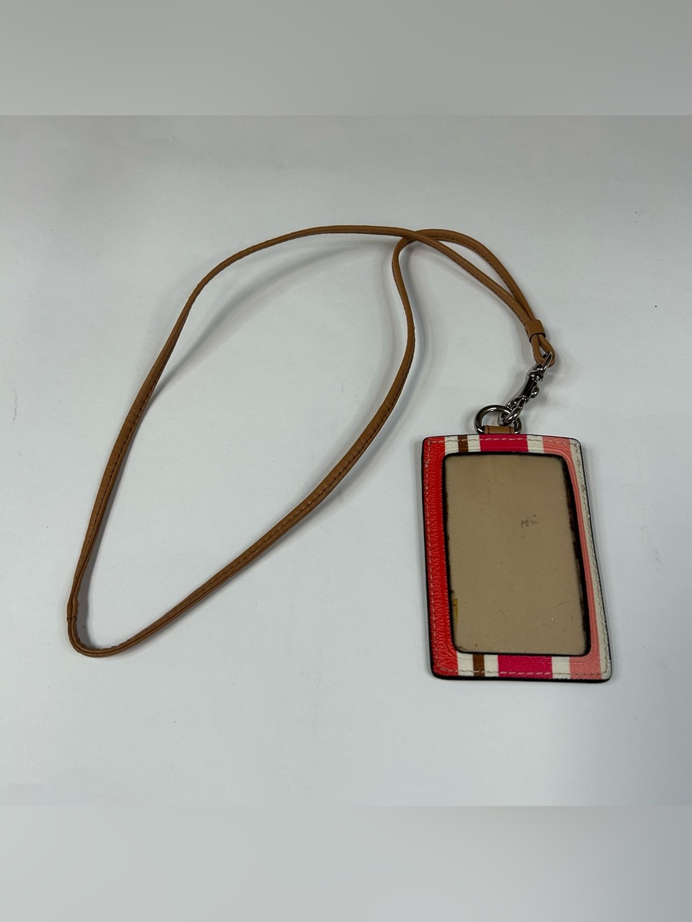 Coach Women’s Laynard ID Credit Card Key Holder Pink Brown White Striped #4200 - Picture 5 of 7